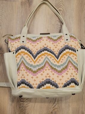 Nena & Co. Cream Tote with Multicolor Guatemalan  Huipil Textiles